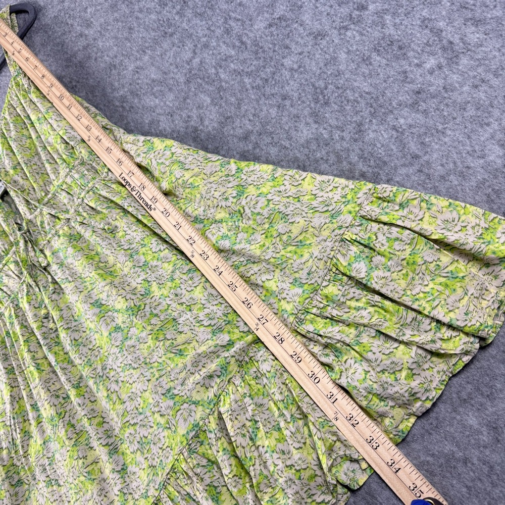 American Eagle Green Floral Mini Dress XL Tie Front Smocked Ruffle Fairycore - Picture 3 of 13
